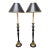 Pair of Mid 20th Century Empire Style Brass and Ebonized Candlesticks Buffet Lamps For Sale