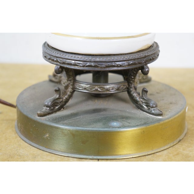 Antique Floral Porcelain Brass Dolphin Delphin Vase Urn Table Lamp 32" For Sale - Image 11 of 13