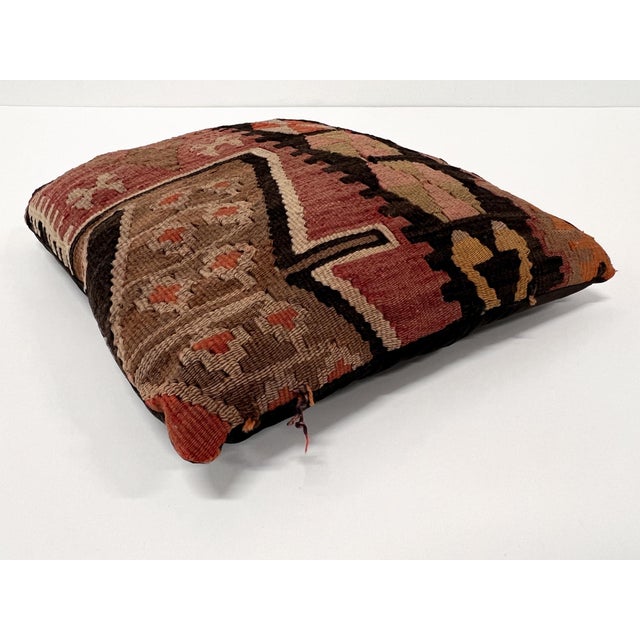 Burgundy Vintage Turkish Kilim Pillow | Handwoven Wool Decorative Cushion | 14 in X 14.5 In For Sale - Image 8 of 12