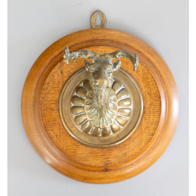 A fine antique English brass stag elk wall mount on an oak plaque, circa 1900. It's perfect for your rustic lodge decor or...