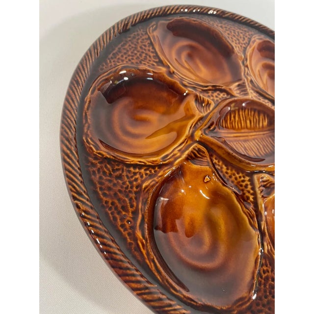 Brown 1960s French St Clement Majolica Honey Brown Oyster Plate For Sale - Image 8 of 14