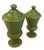 Elevate your home decor with this striking pair of vintage ceramic urns finished in a rich, glossy olive green glaze....