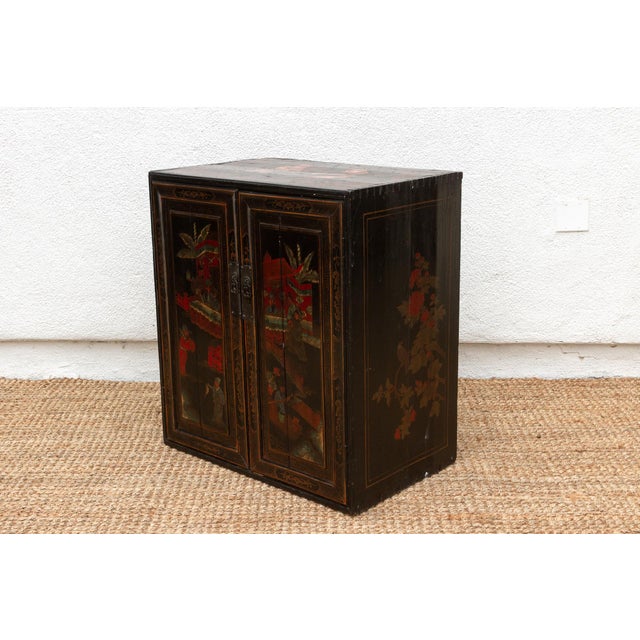 Textile Antique Dramatic Painted Oriental Cabinet For Sale - Image 7 of 11