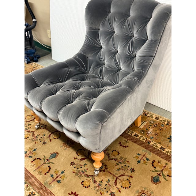 Traditional Lee Industries for Serena and Lily Bruno Velvet Tufted Chair For Sale - Image 3 of 12