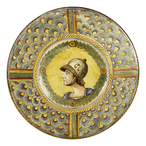 Large Majolica Wall Plate with Renaissance Leader Motif, 20th Century