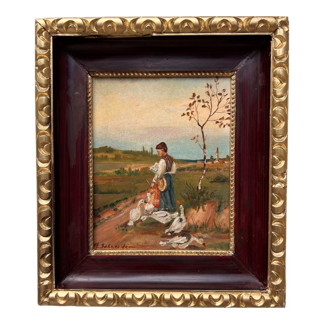 Early 20th Century Listed American Artist Arthur Schneider Antique Oil on Board Painting For Sale