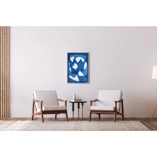 2025, Mid Century Modern Shapes, Unique Monotype Cyanotype in Blue Tones on Watercolor Paper by Kind of Cyan For Sale - Image 13 of 15