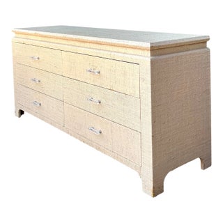 Vintage Grasscloth and Lucite Dresser For Sale