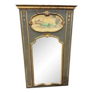 Vintage LaBarge French Style Hand Painted Carved Wood Trumeau Mirror For Sale