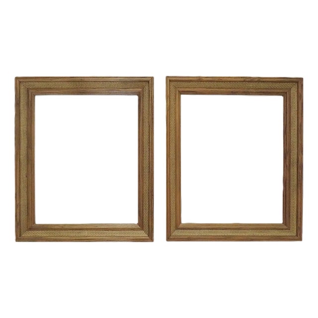 Pair of Woven Oak Wood Picture Frames Fits 16" X 20" Rabbet Opening Mid Century Modern For Sale