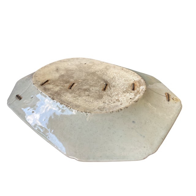 19th C Japanese Imari Porcelain Plater Featuring Pagodas, Moths, and Junk Ships With Historic Staple Repairs | Late Edo–Early Meiji, Circa 1860–1885 For Sale - Image 9 of 9