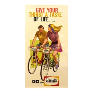 Schmidt’s Beer Bicycle Poster 1960s Advertisement 45x23 Inches Original Printing For Sale