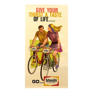 Schmidt’s Beer Bicycle Poster 1960s Advertisement 45x23 Inches Original Printing