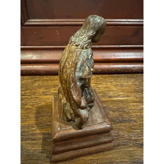18th Century 18th Century Polychromed Wooden Praying Santos Sculpture on Stand For Sale - Image 5 of 10