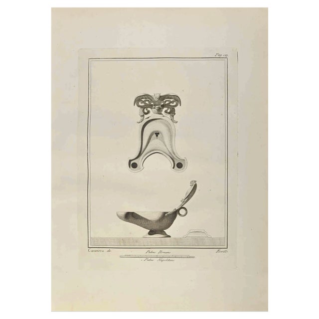 Nicola Fiorillo, Tragedy Masks Pompeian Style, Etching, 18th Century For Sale