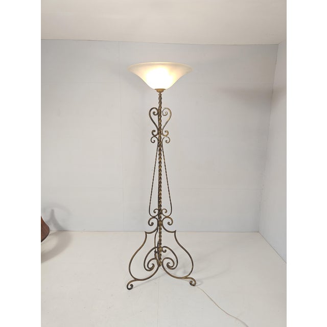 Art Deco Wrought Iron Torchiere Floor Lamp, Paris, 1920s For Sale - Image 6 of 10