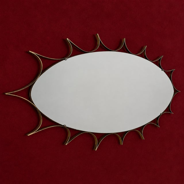 Mid-Century Modern 1970s Brass Sunburst Wall Mirror For Sale - Image 3 of 5