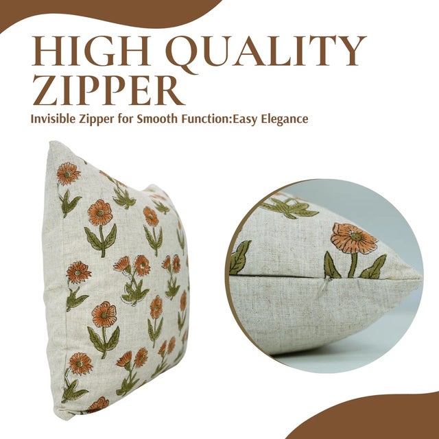 Art Deco Fabdivine Handmade Block Printed Cushion Cover 14x36 Inch Viscose Linen- Kirti For Sale - Image 3 of 5