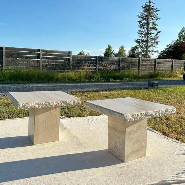 Late 20th Century Rough Cut Edge Travertine Side Tables - A Pair For Sale - Image 5 of 12