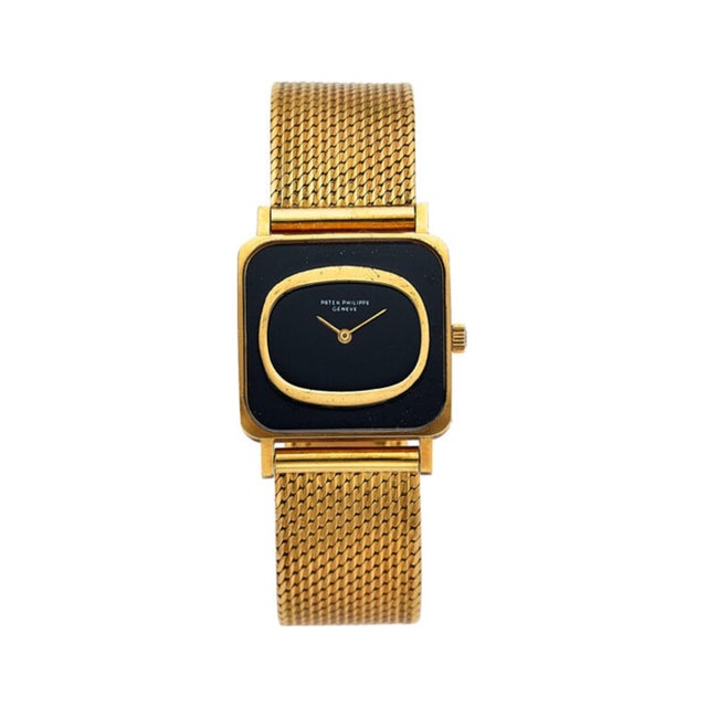Vintage Patek Philippe 25mm Square Ellipse 18k Gold Black Dial Watch For Sale - Image 13 of 16