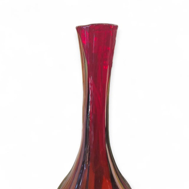 Mid-Century Modern Red Murano Glass Vase with Green Vein For Sale - Image 3 of 5