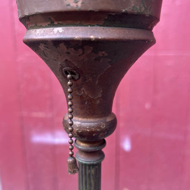 1930s Monolite "The Better Light" Hand-Painted Toleware & Spun Copper Torchiere Floor Lamp For Sale - Image 6 of 12