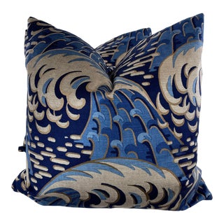 Kravet Couture "Kaiyou Velvet" in Indigo 22" Pillows-A Pair For Sale