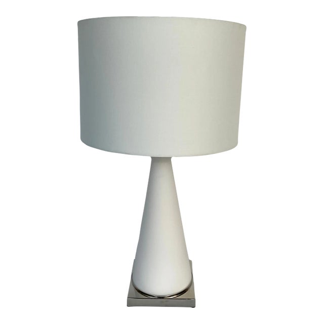 Modern Tapered White Glass Table Table Lamp For Sale