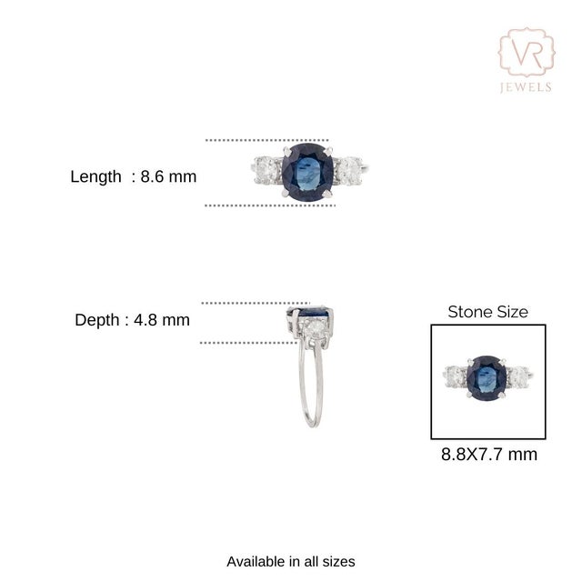 18k Gold Three Stone Oval Sapphire Diamond Vintage Ring Size 6 For Sale - Image 9 of 14