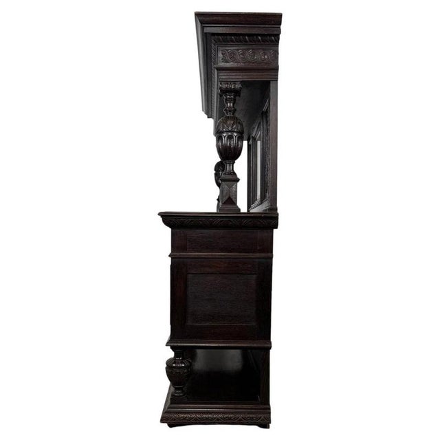 Antique Victorian English Carved Oak Mirror-Back Sideboard For Sale - Image 11 of 13