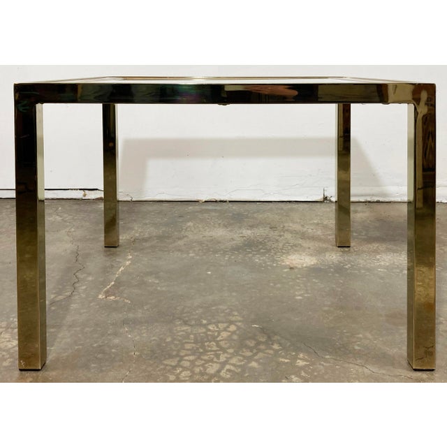 Vintage Parsons Style Burl Wood and Brass Glass Top Side Table For Sale - Image 4 of 10