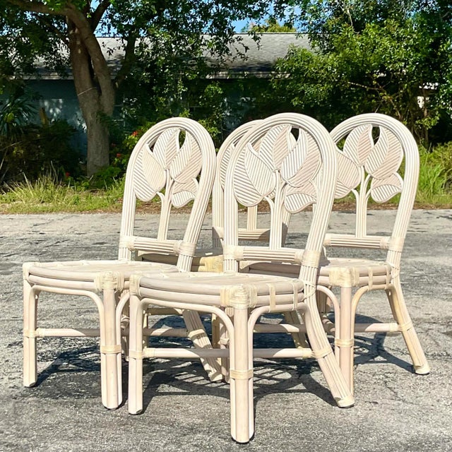 Vintage Coastal Rattan Dining Chairs - Set of Four For Sale - Image 4 of 9