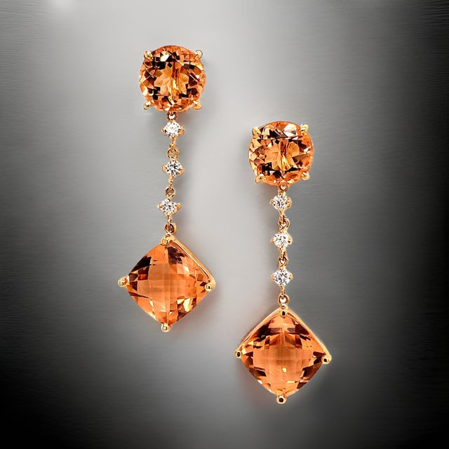 Natural Morganite Diamond Earrings 14k Gold 10.1 TCW Certified For Sale - Image 4 of 14