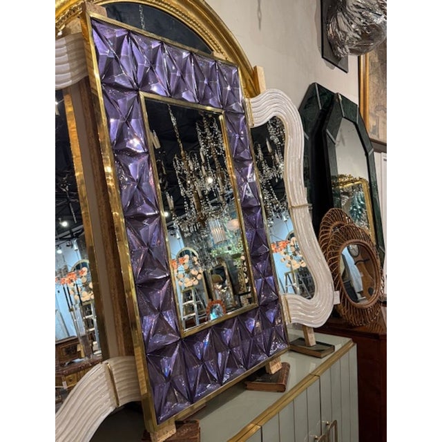 Modern Lavender Murano Glass and Brass Mirror For Sale - Image 4 of 6