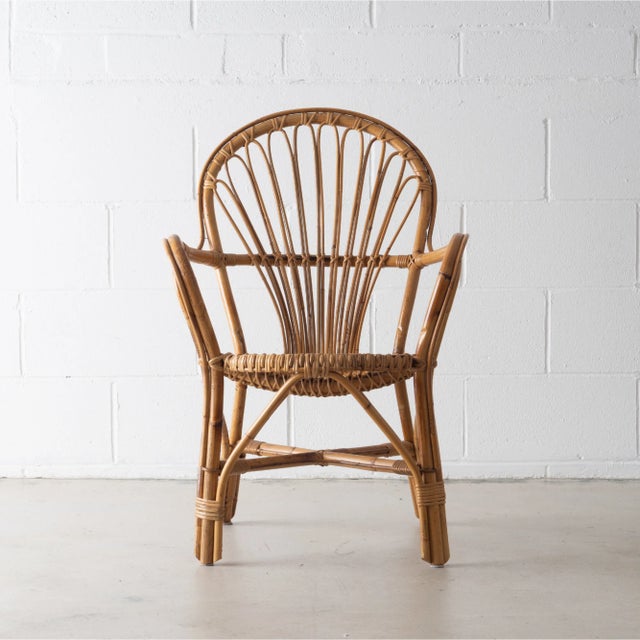 Mid-Century Modern Bamboo & Rattan Peacock Accent Arm Chair by Rosenthal Netter Made in Italy For Sale - Image 3 of 9
