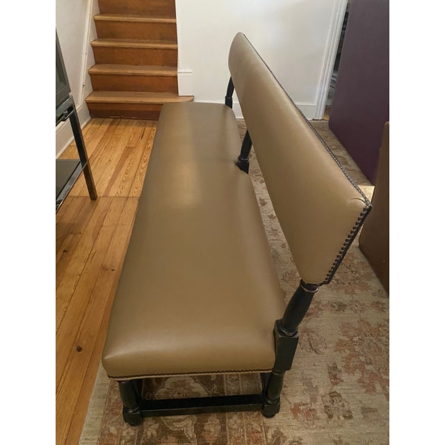 Wood Large Custom Faux Leather & Walnut Bench Banquette For Sale - Image 7 of 7