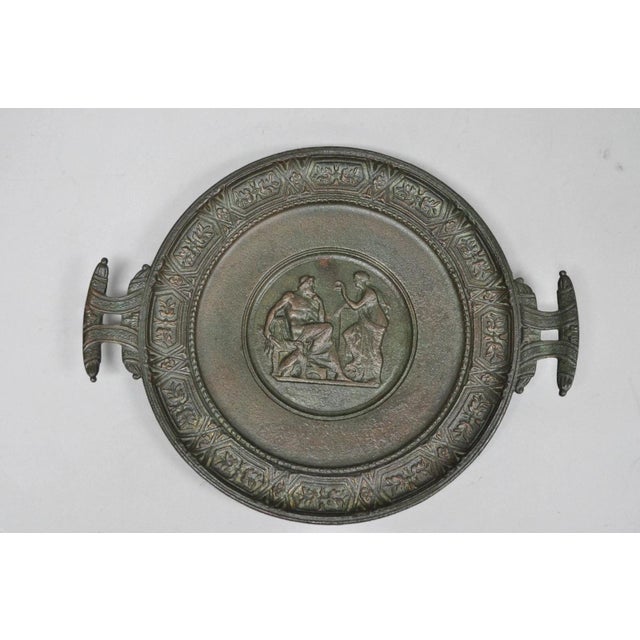 Vintage Roman Classical Style Figural Cast Iron Twin Handle Charger Dish For Sale - Image 11 of 12