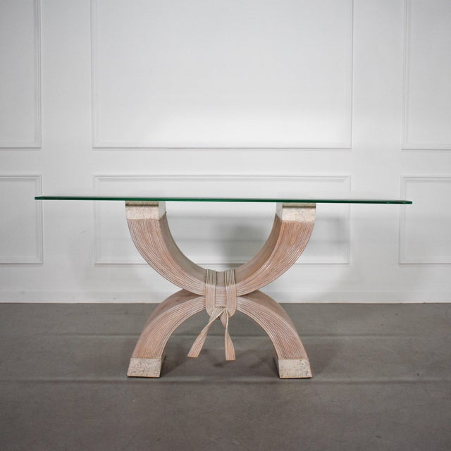 Mid-Century Modern 70's Betty Cobonpue Pencil Reed Ribbon and Tessellated Stone Console Table For Sale - Image 3 of 9