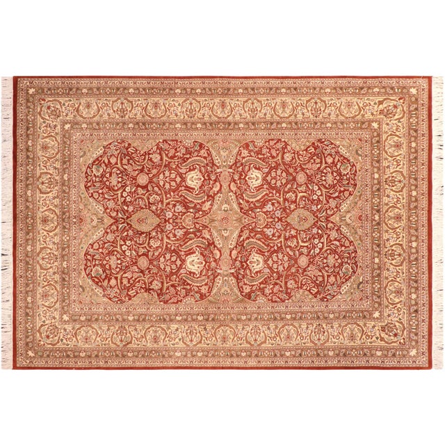 Copper Art Nouveau Style Floral 1990's Pak-Persian Rust/Beige Wool Rug - 6'0'' X 9'3'' For Sale - Image 8 of 9