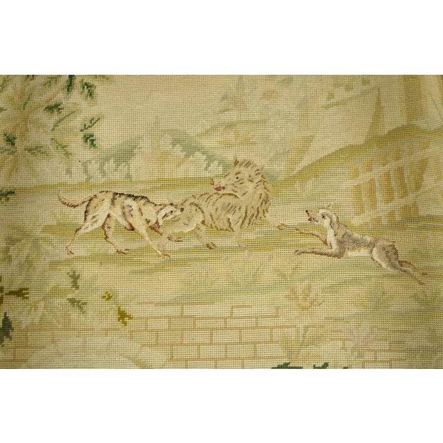 Antique French Louis XIV Style Needlepoint Tapestry Carved Walnut Arm Chair Pair For Sale - Image 12 of 18
