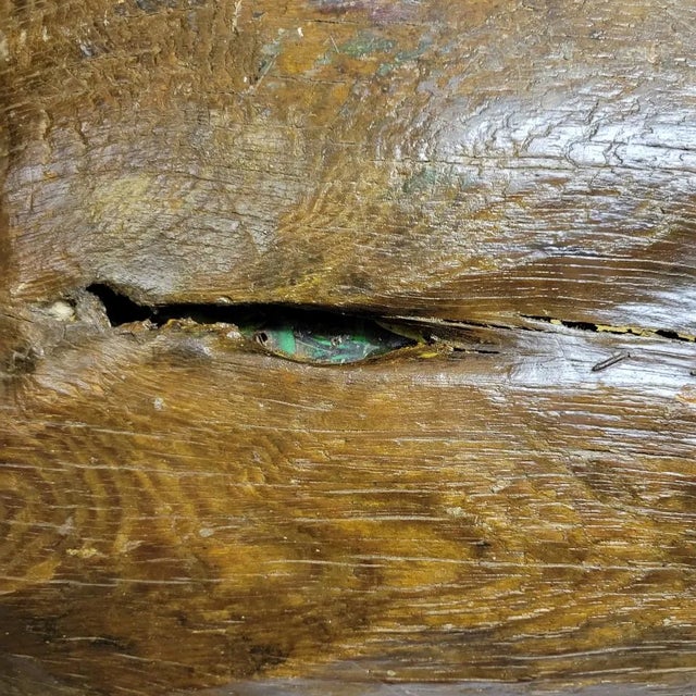 Large 19th Century American Hand-Hewn Oak Dough Bowl With Copper Repairs - 35" For Sale - Image 11 of 12