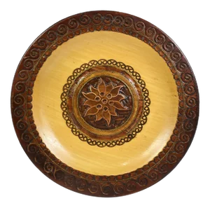 Vintage Hand Carved Wooden Plate with Inlaid Brass and Copper