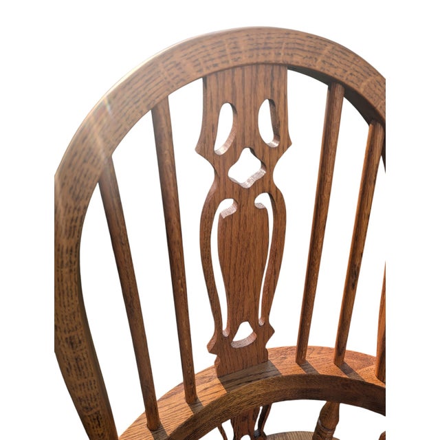 Vintage Solid Oak Bow-Back Windsor Dining Chairs - Set of 6 For Sale - Image 14 of 18