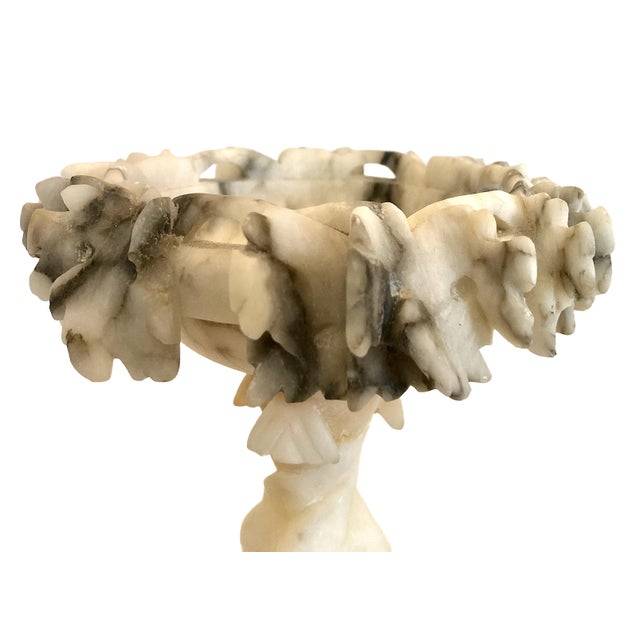 Grand Tour Antique Miniature Italian Alabaster Pedestal Bowl With Grapes and Dolphins For Sale - Image 3 of 11