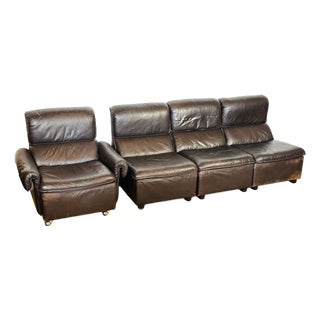 Scandinavian Modular Leather Sofa and Armchair, 1960s, Set of 4 For Sale