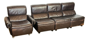 Scandinavian Modular Leather Sofa and Armchair, 1960s, Set of 4