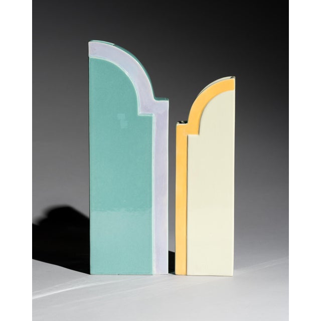 Postmodern Vintage Geometric Ceramic Vases by Karl Till for Staatliche Majolika Karlsruhe, 1996, Set of 2 For Sale - Image 3 of 17