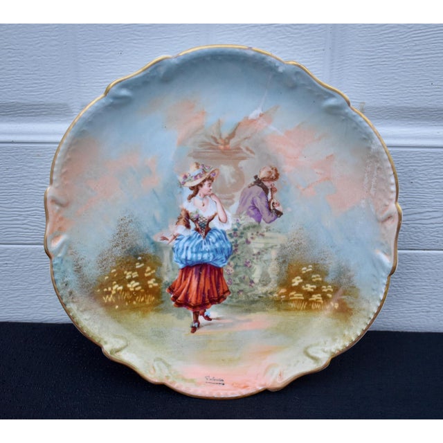 Antique LRL Limoges France Hand Painted Plate Courting Couple Signed Valentin For Sale - Image 12 of 14