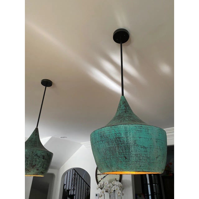 Verdigris Copper Asian Modern Pendant Light Large For Sale - Image 4 of 7