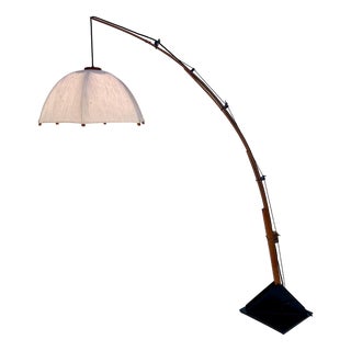 Postmodern Height-Adjustable Umbrella Arc Floor Lamp in Teak and Steel from Domus, 1980s For Sale